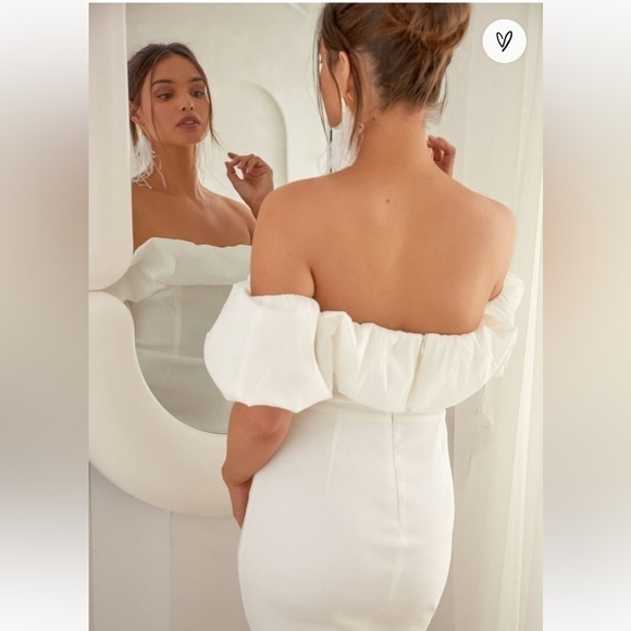 LuLu’s NWT Fanciful Feat White Taffeta Off-the-Shoulder Bodycon Mini Dress M - Picture 12 of 12